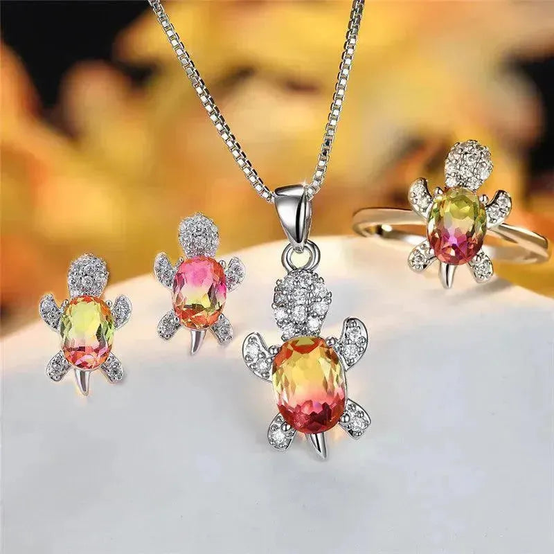 Fashion Oval Zircon Pendant Turtle Shape Necklaces With Rainbow Stone Multicolor Animal Necklace Jewelry For Woman And Children - EX-STOCK CANADA