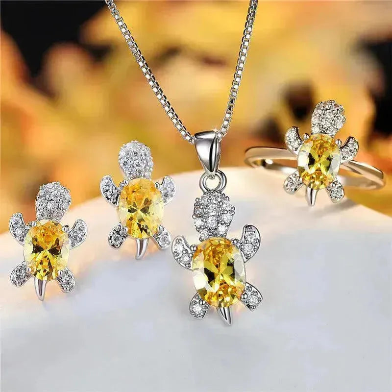 Fashion Oval Zircon Pendant Turtle Shape Necklaces With Rainbow Stone Multicolor Animal Necklace Jewelry For Woman And Children - EX-STOCK CANADA