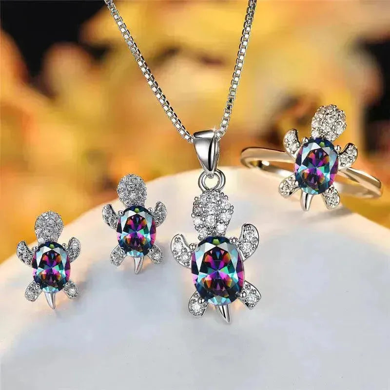 Fashion Oval Zircon Pendant Turtle Shape Necklaces With Rainbow Stone Multicolor Animal Necklace Jewelry For Woman And Children - EX-STOCK CANADA