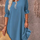 Fashion Ruffle Short-sleeved Dress Summer Solid Color Round Neck Loose Midi Straight Dress for Women. - EX-STOCK CANADA