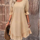 Fashion Ruffle Short-sleeved Dress Summer Solid Color Round Neck Loose Midi Straight Dress for Women. - EX-STOCK CANADA