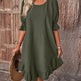 Fashion Ruffle Short-sleeved Dress Summer Solid Color Round Neck Loose Midi Straight Dress for Women. - EX-STOCK CANADA