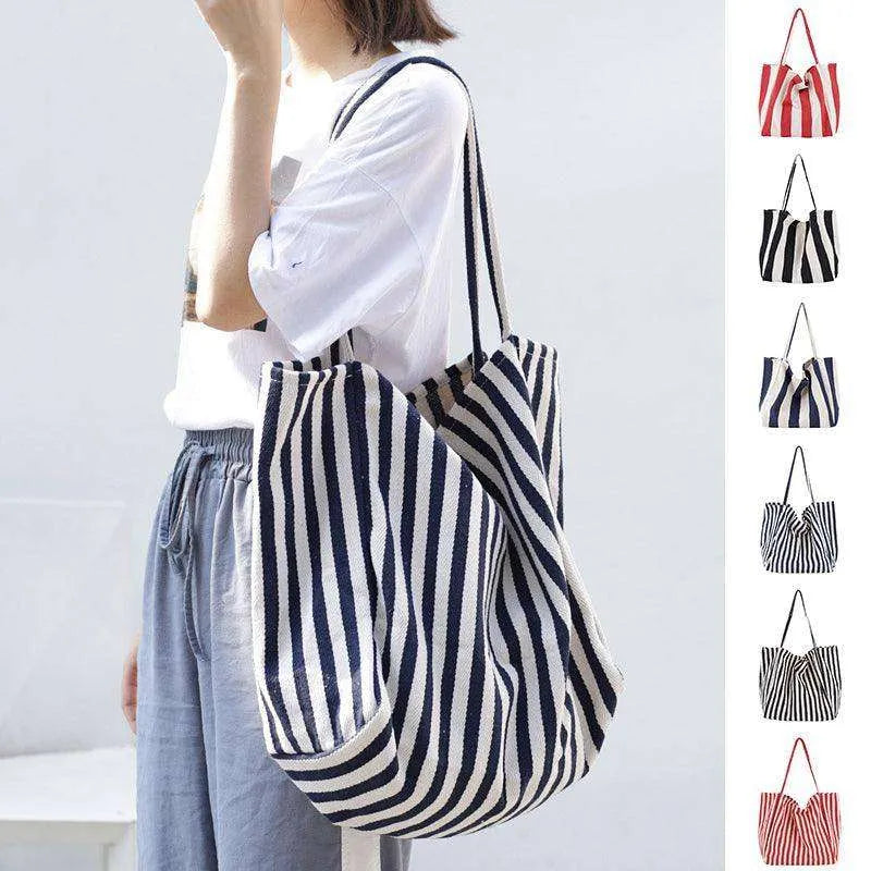 Fashion Shopper Handbags Women Striped Canvas Totes - EX-STOCK CANADA