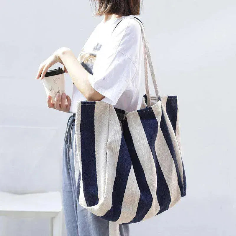 Fashion Shopper Handbags Women Striped Canvas Totes - EX-STOCK CANADA