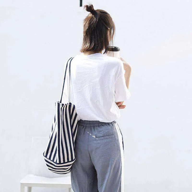 Fashion Shopper Handbags Women Striped Canvas Totes - EX-STOCK CANADA