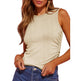 Fashion Sleeveless Ribbed Vest Women Slim-fit Pleated Solid Crew Neck Tank Top Summer Clothing - EX-STOCK CANADA