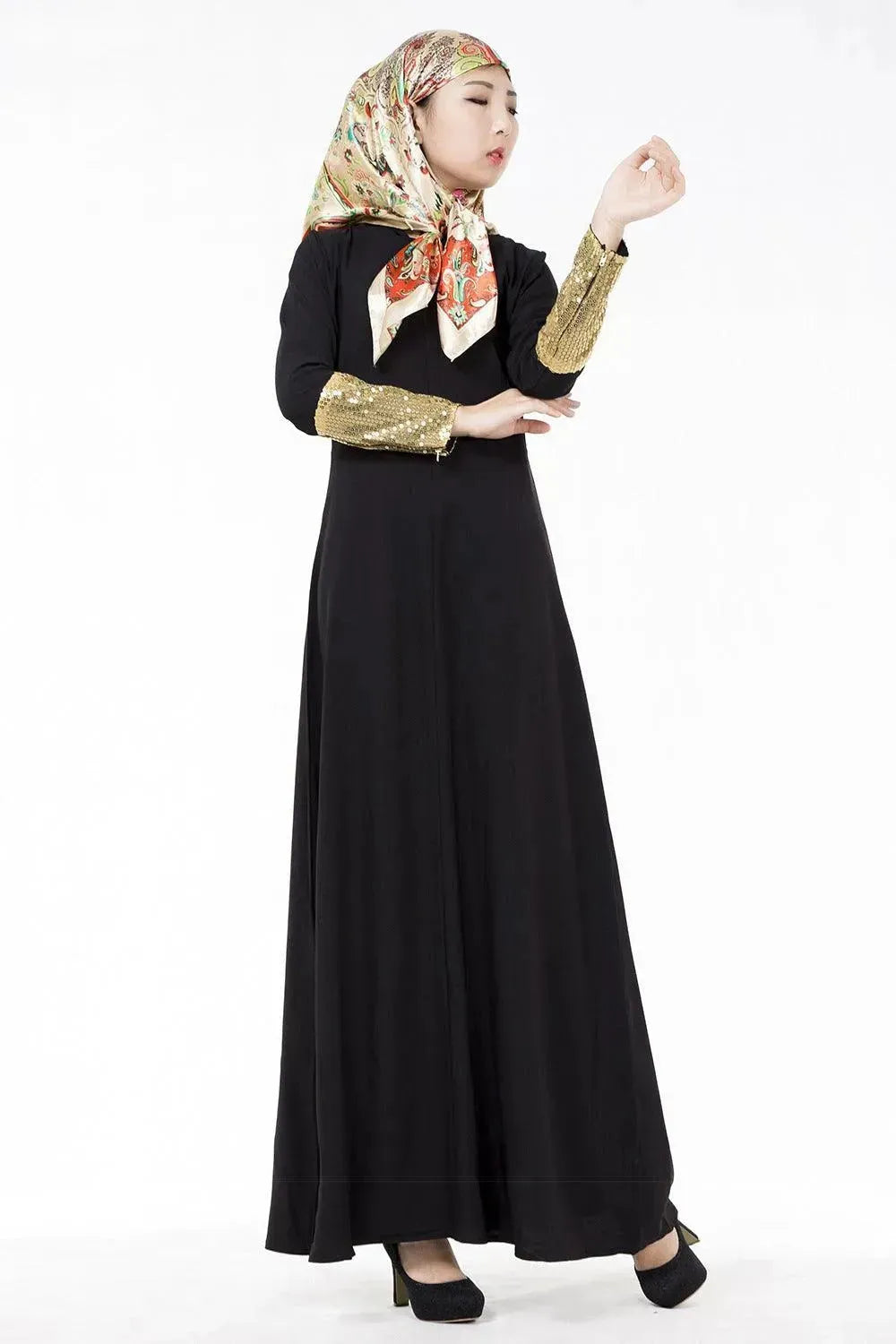 Fashionable Middle East Cuff Stitching Sequined Long Skirt Abaya Dress - EX-STOCK CANADA