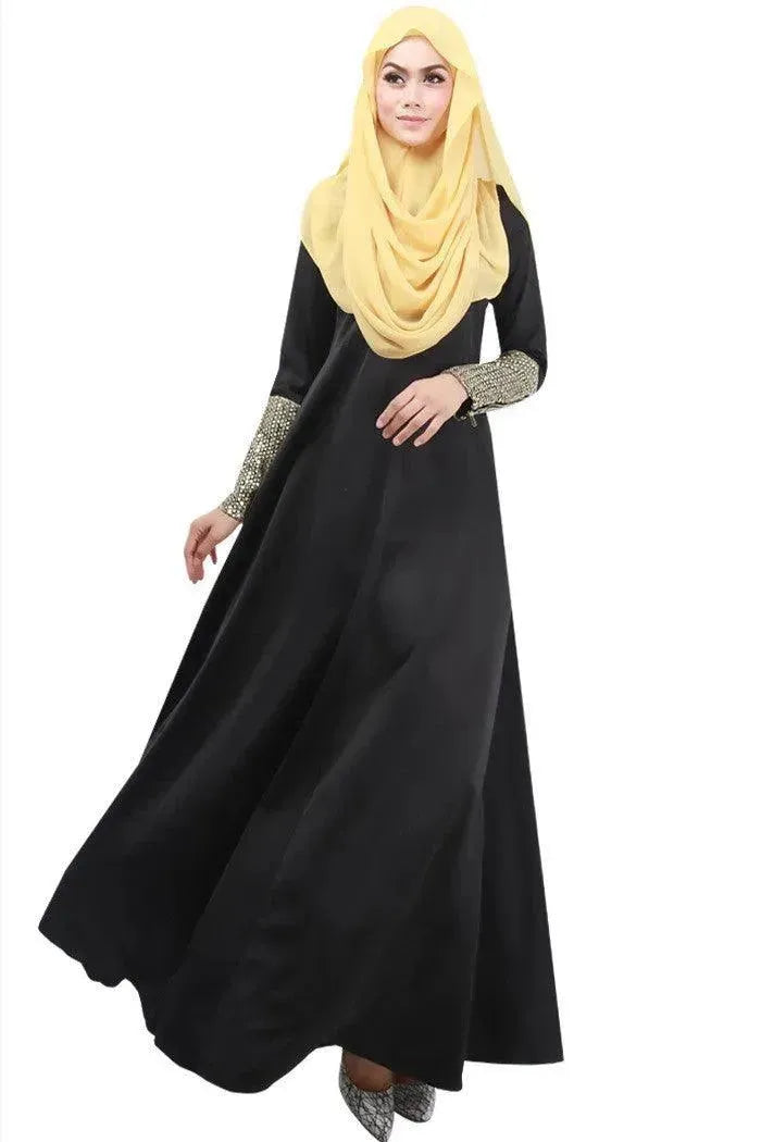 Fashionable Middle East Cuff Stitching Sequined Long Skirt Abaya Dress - EX-STOCK CANADA