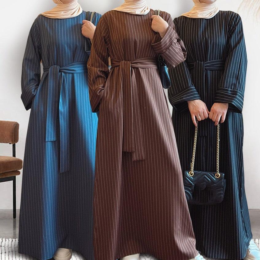 Fashionable Stripe Tunneled Dress for Elegant Arab Dubai Turkey Middle Eastern women. - EX-STOCK CANADA