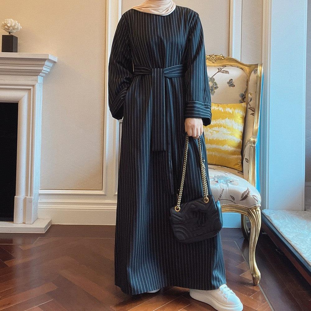 Fashionable Stripe Tunneled Dress for Elegant Arab Dubai Turkey Middle Eastern women. - EX-STOCK CANADA