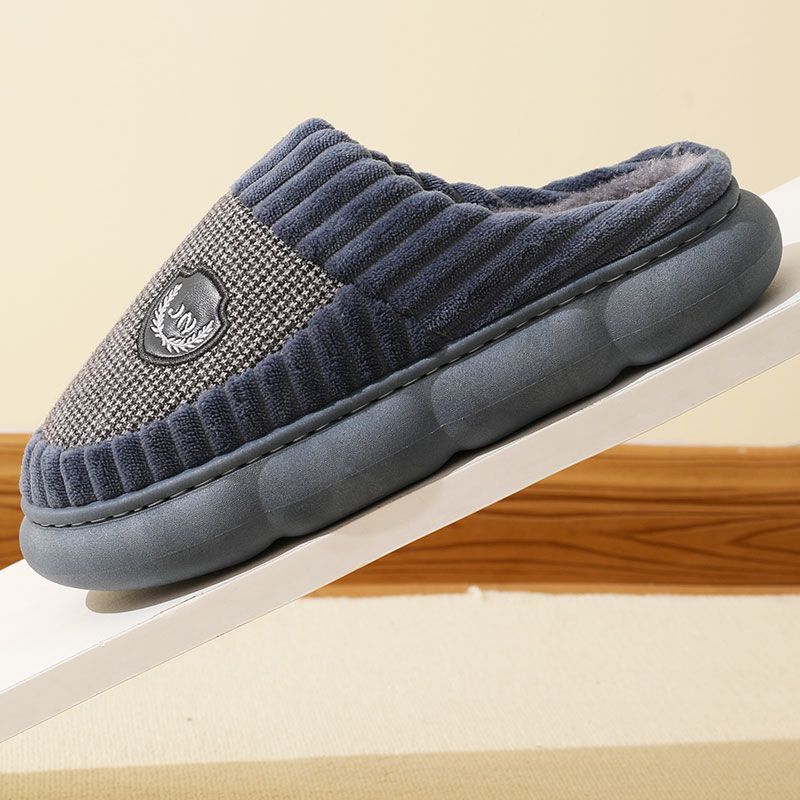 Plus Size Colorblock Plush Slippers For Women Men Winter Warm Home Slipper Indoor Thick-soled Fleece Shoes Couple