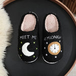 Fashion Moon and Clock estampado de la casa zapatillas para el hogar Winter Warm House House Zapatos para mujeres