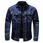 Fashion Plaid Denim Long-sleeved mens denim shirt Slim fit Jeans Shirt for men Denim top for men