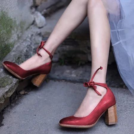 Front Lace-up Height Chunky Heel Shoes - EX-STOCK CANADA