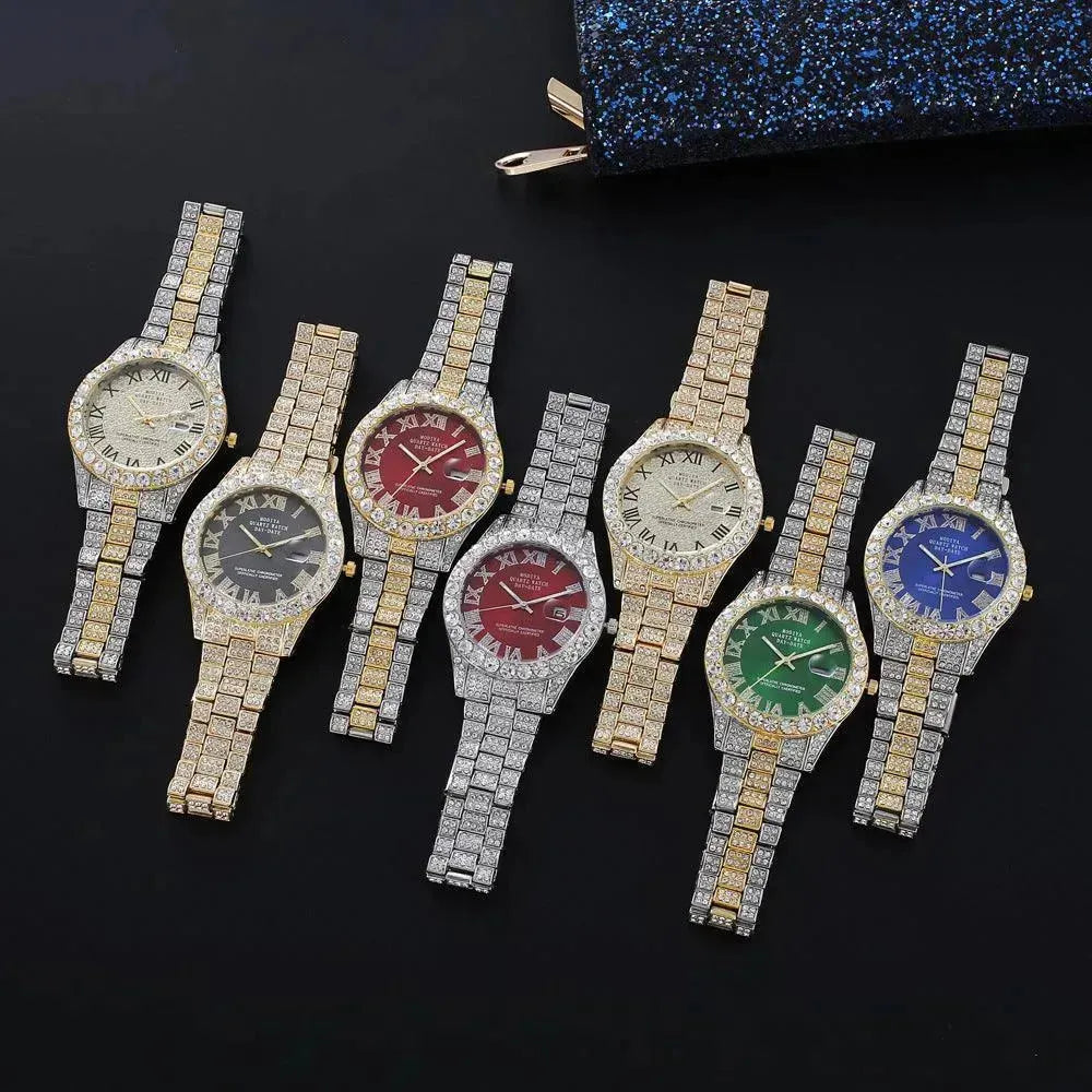 Full Diamond Surface Roman Scale Steel Watch Unisex Wrist Watch - EX-STOCK CANADA