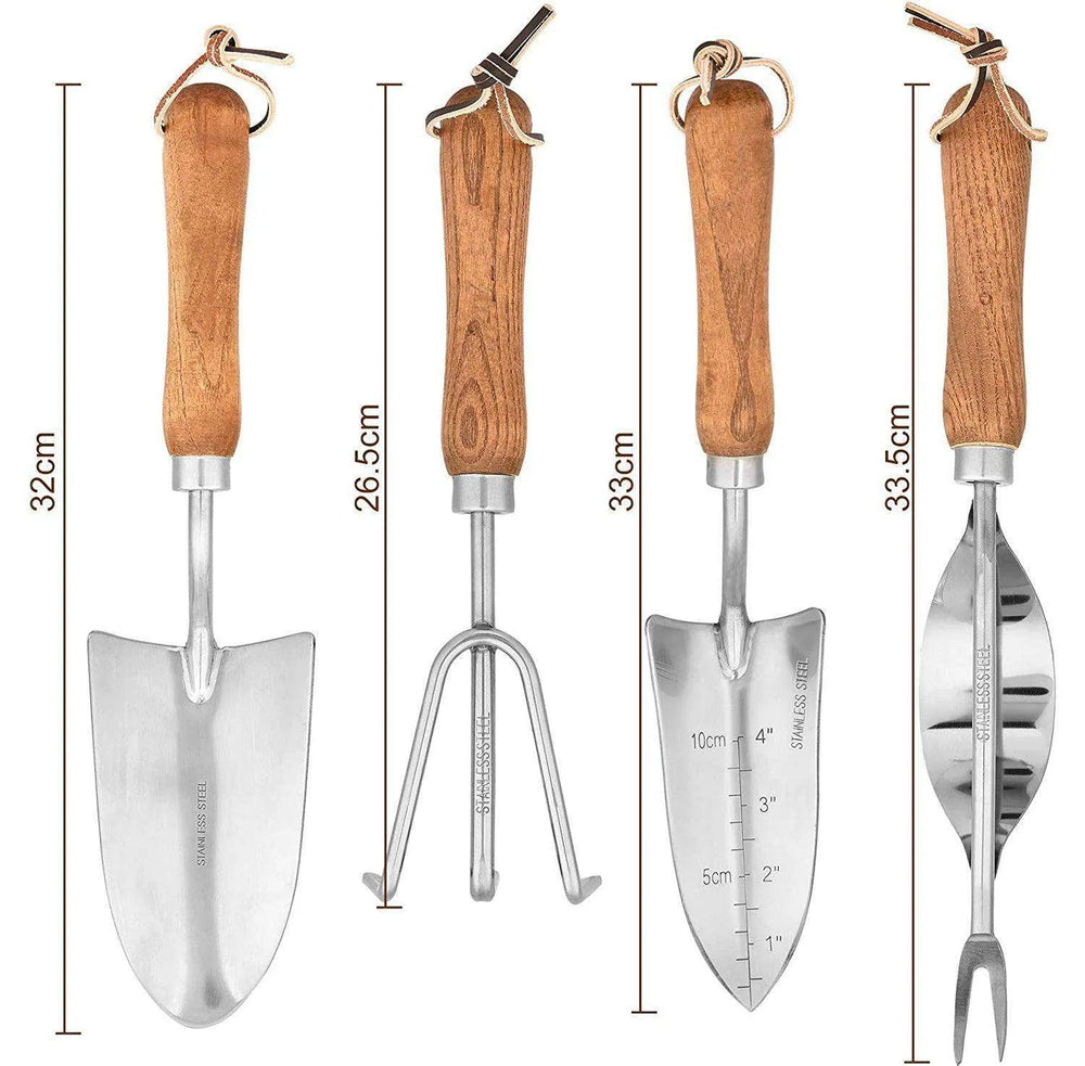 Garden Tools Stainless Steel Tools With Wooden Handle 4-piece Set - EX-STOCK CANADA