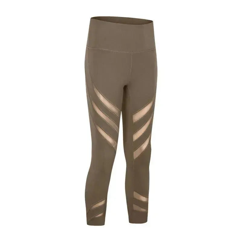 Gauze stitching nude stretch gym pants - EX-STOCK CANADA