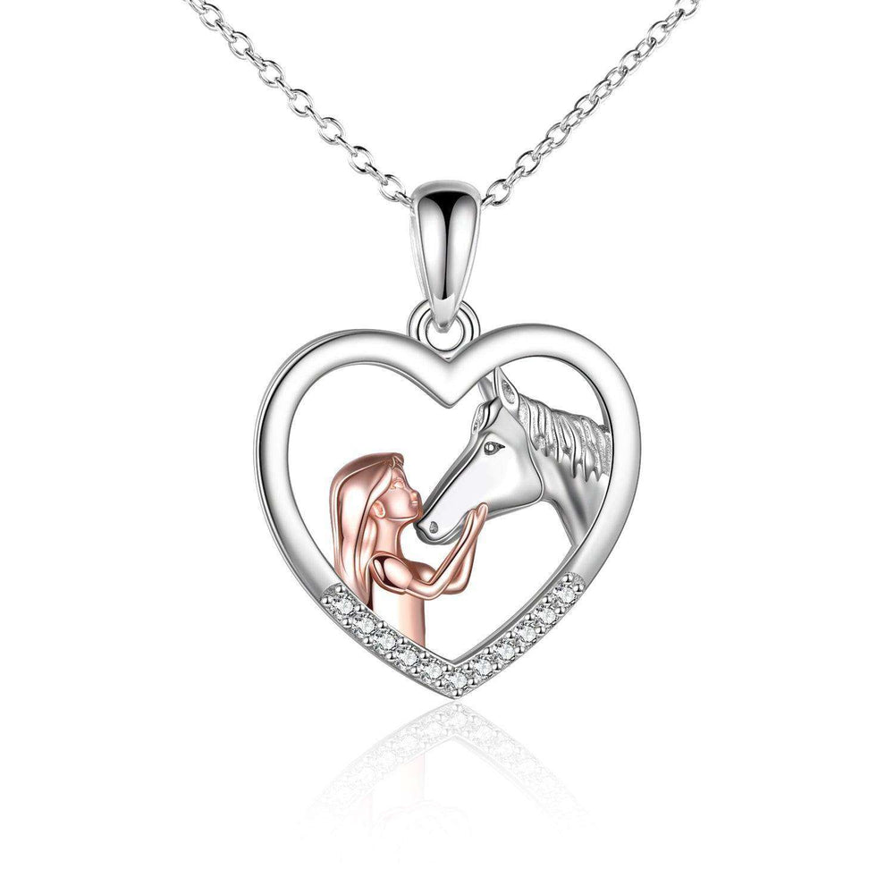 Girls and Horse Pendant Necklace Sterling Silver Gifts for Women Girls - EX-STOCK CANADA