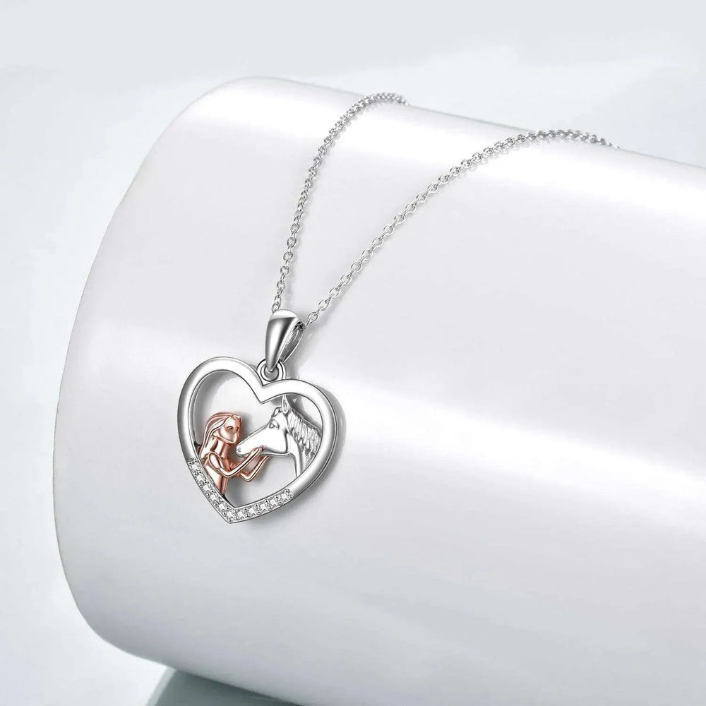 Girls and Horse Pendant Necklace Sterling Silver Gifts for Women Girls - EX-STOCK CANADA