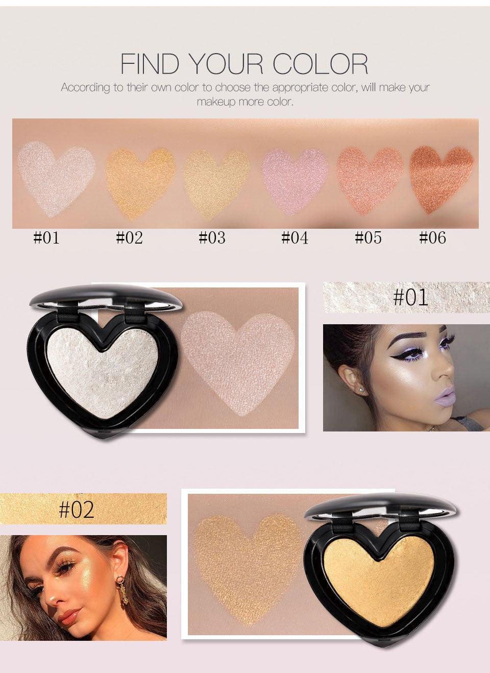 Gold Highlighter Palette Cosmetic Iluminador Face Contour Glow Makeup Bronze Powder Roze Shimmer High Lighter Heart - EX-STOCK CANADA