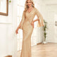 Gold Sequin Slim Fishtail Bridesmaid Banquet Party Wedding Evening Dress - EX-STOCK CANADA