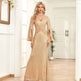 Gold Sequin Slim Fishtail Bridesmaid Banquet Party Wedding Evening Dress - EX-STOCK CANADA