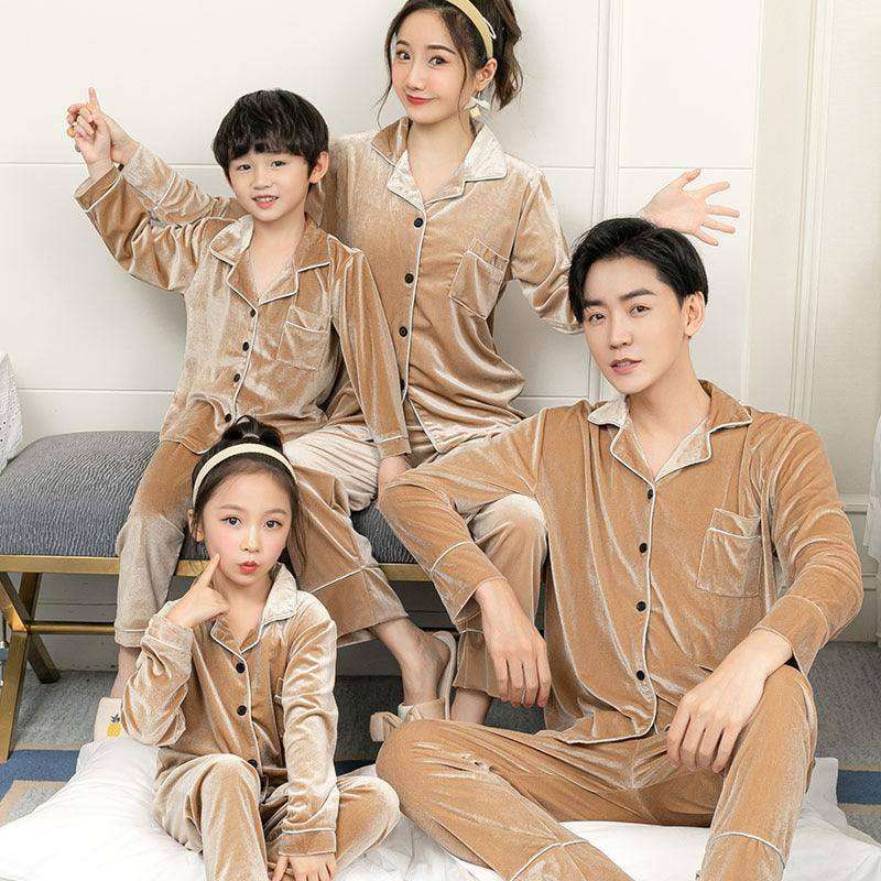 Gold Velvet Simple Solid Color Large Size Parent-child Pajamas - EX-STOCK CANADA
