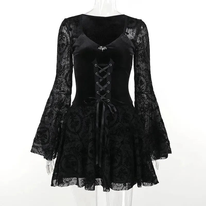 Gothic Vintage Fashion Elegant Classy Retro Mini Black Dress - EX-STOCK CANADA