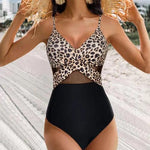 Halter-neck One-piece Swimsuit Summer Solid Color Cross-strap Design Mesh Bikini Beach Vacation Womens Clothing - EX-STOCK CANADA