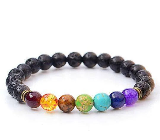 Handmade Black Lava Seven Chakra Healing Balance Beaded Bracelet - EX-STOCK CANADA