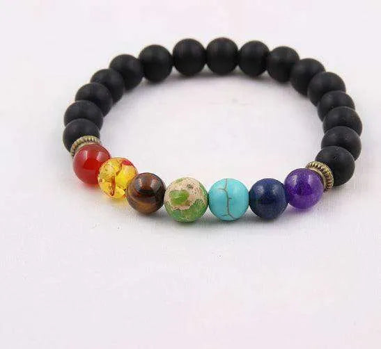 Handmade Black Lava Seven Chakra Healing Balance Beaded Bracelet - EX-STOCK CANADA