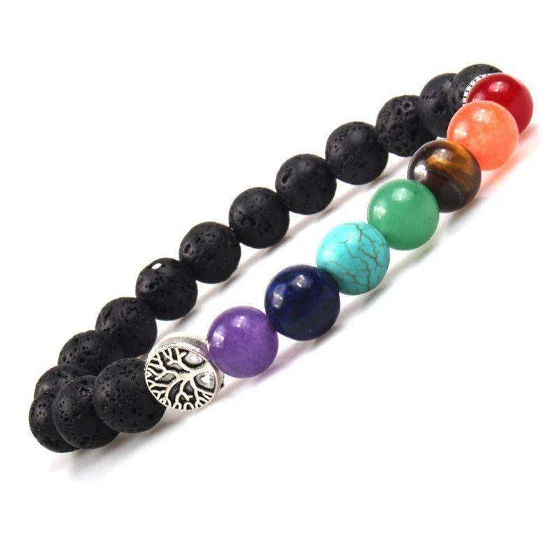 Handmade Black Lava Seven Chakra Healing Balance Beaded Bracelet - EX-STOCK CANADA