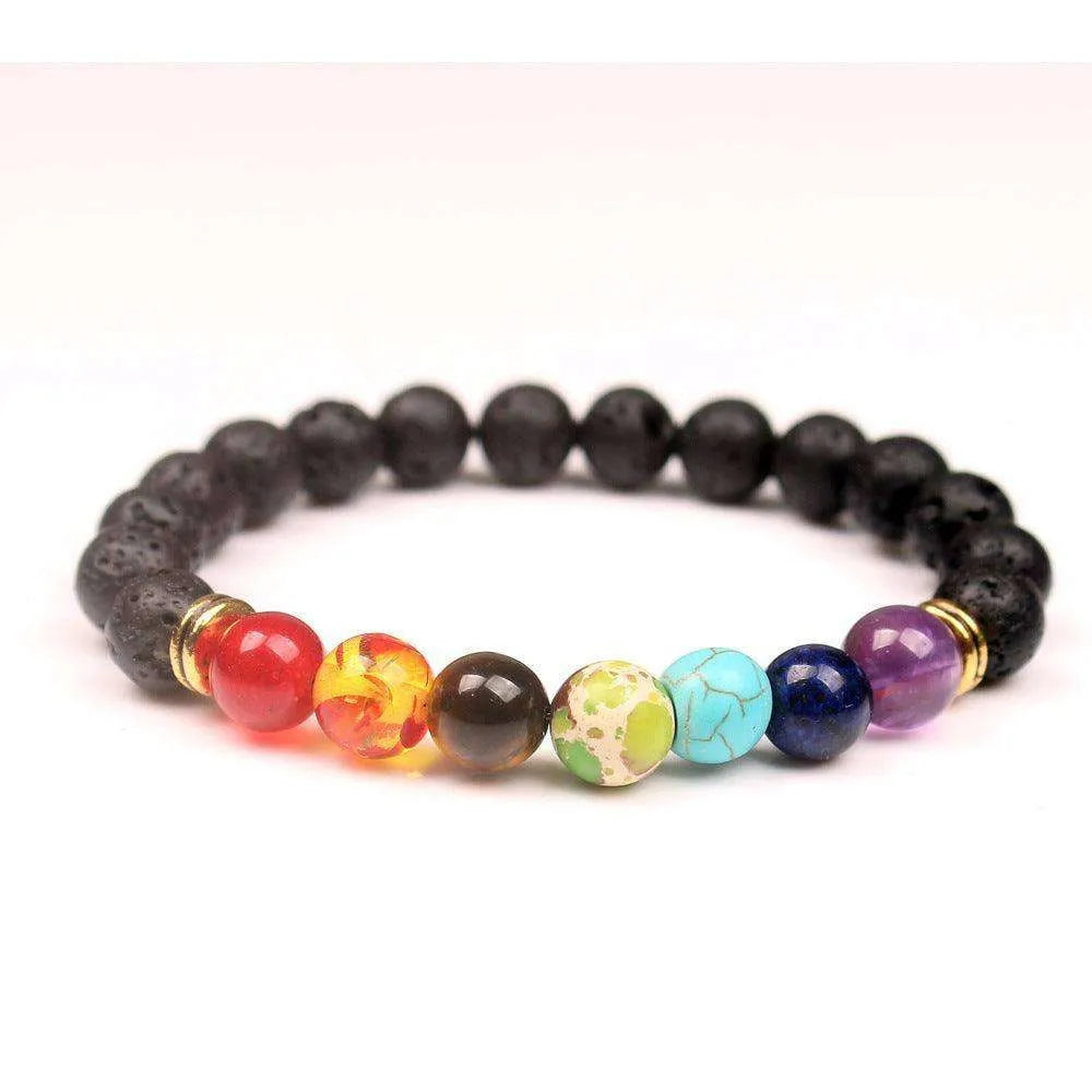 Handmade Black Lava Seven Chakra Healing Balance Beaded Bracelet - EX-STOCK CANADA