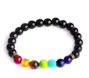 Handmade Black Lava Seven Chakra Healing Balance Beaded Bracelet - EX-STOCK CANADA