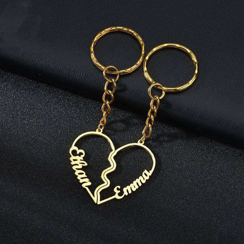 Heart Shape in Two DIY English Letters Stainless Steel Keychain - EX-STOCK CANADA