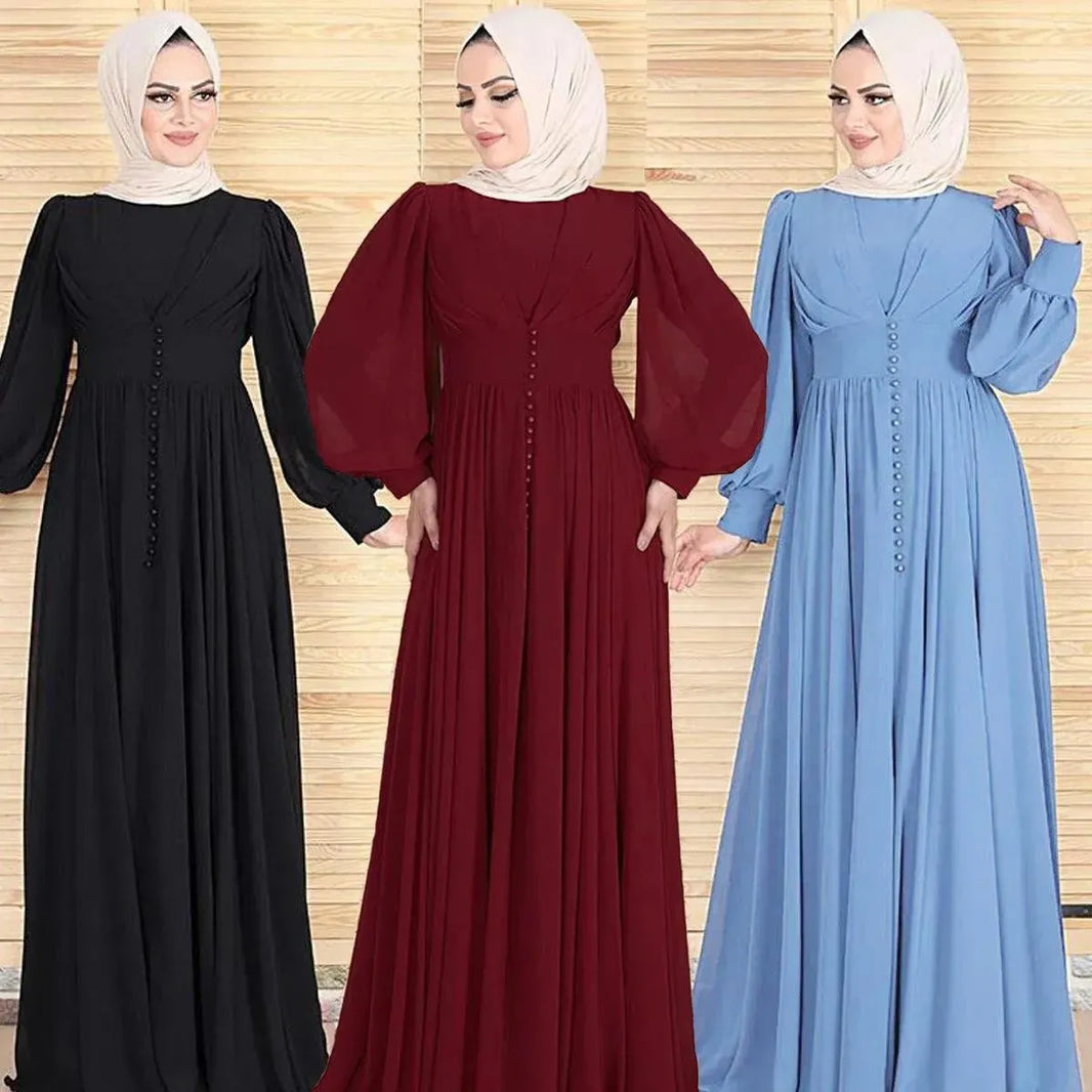 High-density Double Chiffon Simple Fashion And Elegant Abaya Dress for Arab Dubai Turkey Middle Eastern Women. - EX-STOCK CANADA