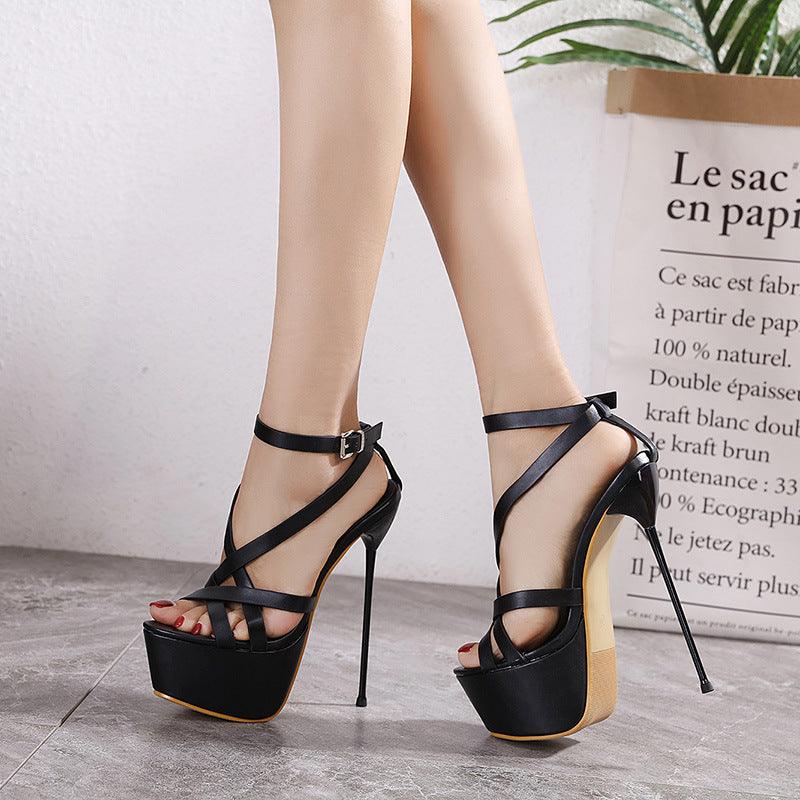 High Heels Buckle Women's Shoes Solid Color Platform Sandals - EX-STOCK CANADA