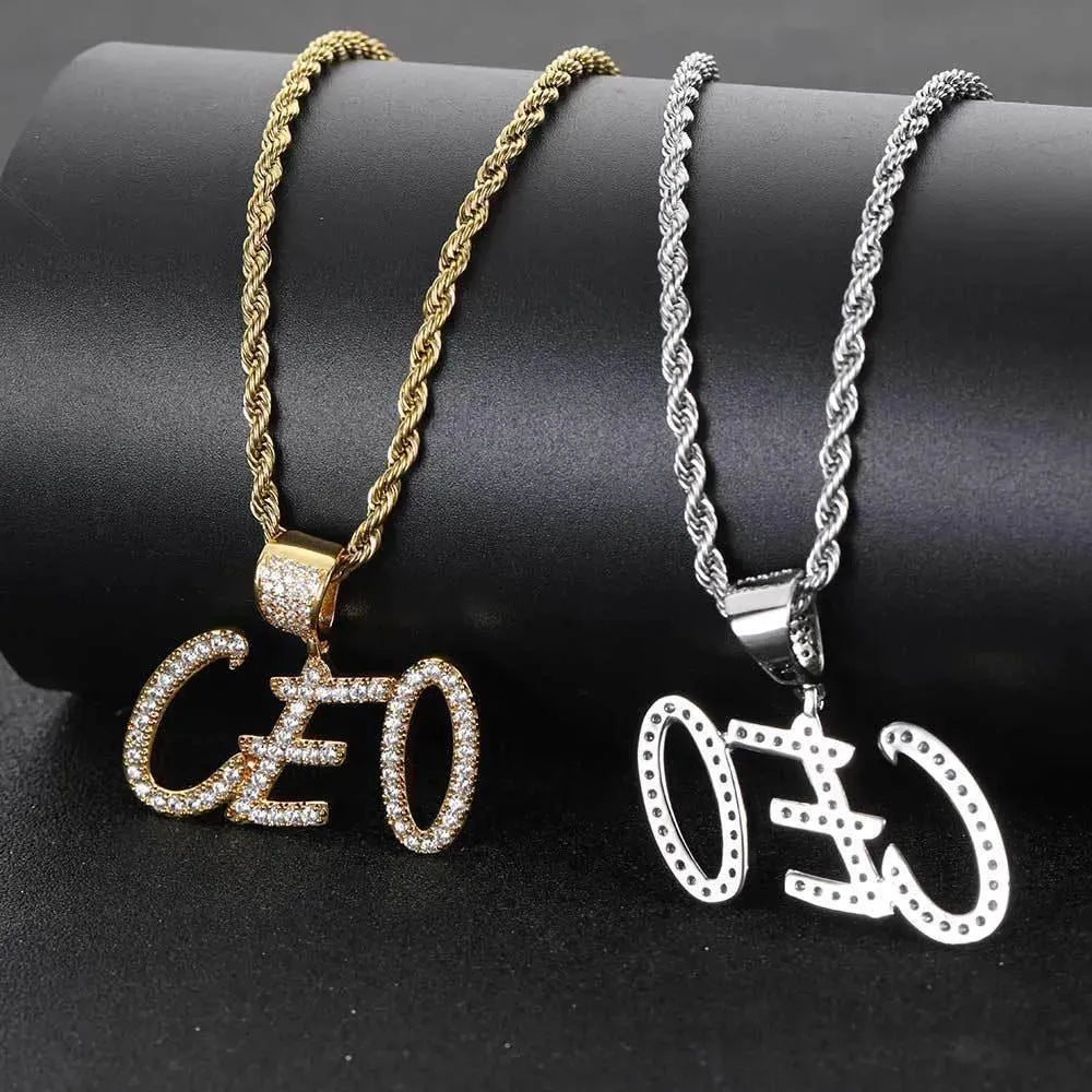 Hip Hop Straw Body Alphanumeric Patchwork DIY Pendant Micro Zirconia Necklace - EX-STOCK CANADA