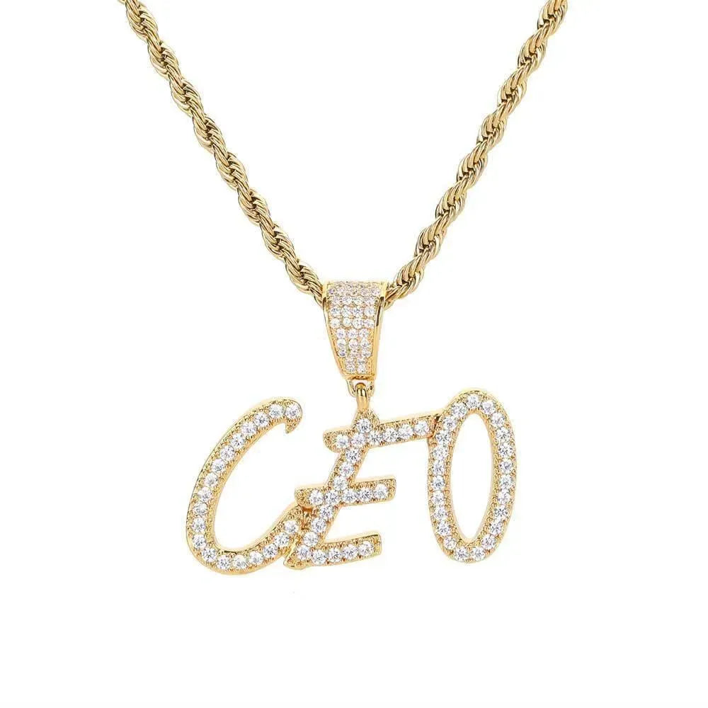 Hip Hop Straw Body Alphanumeric Patchwork DIY Pendant Micro Zirconia Necklace - EX-STOCK CANADA