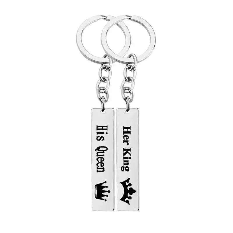 His Queen Her King Stainless Steel Couple Keychains Love Heart Her One His Only Rectangle Key Chain - EX-STOCK CANADA