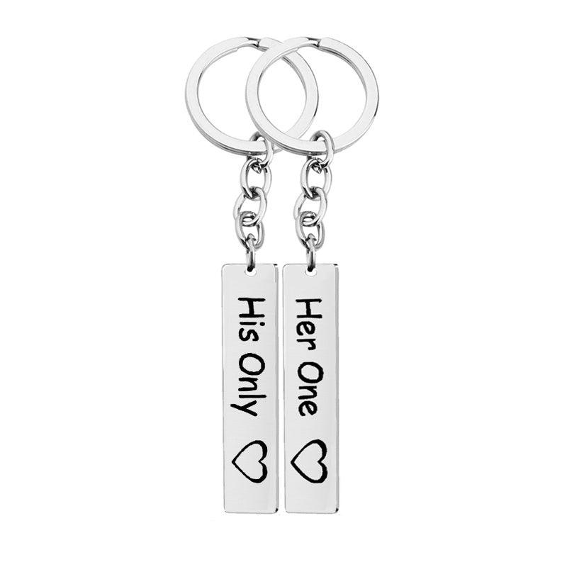 His Queen Her King Stainless Steel Couple Keychains Love Heart Her One His Only Rectangle Key Chain - EX-STOCK CANADA