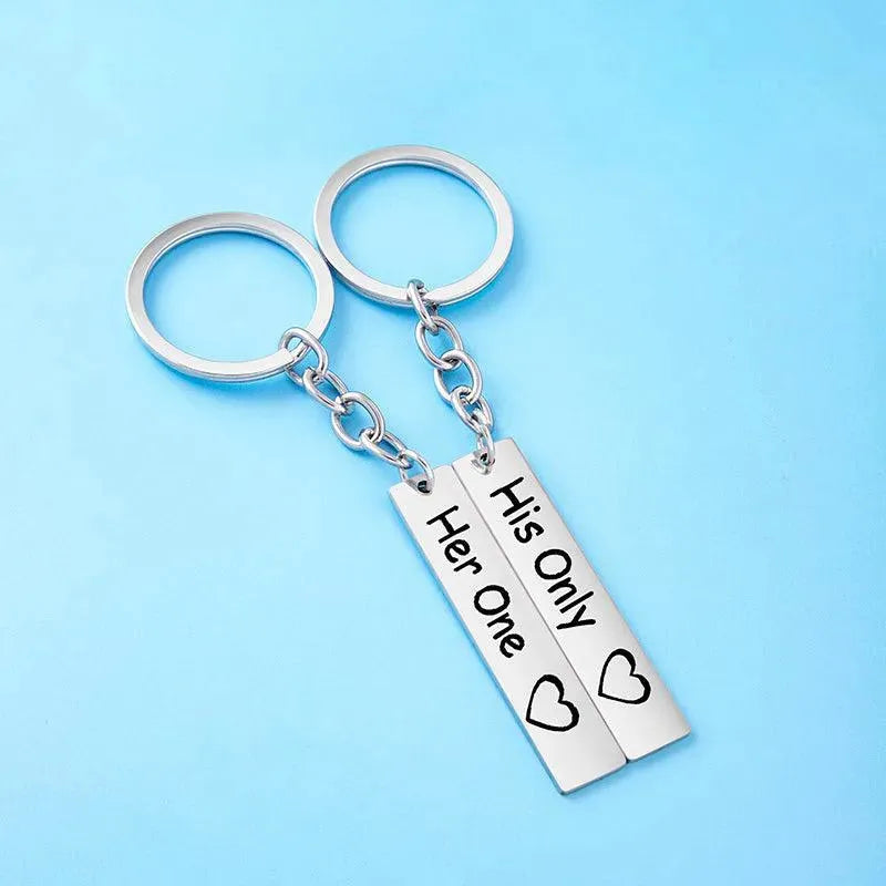 His Queen Her King Stainless Steel Couple Keychains Love Heart Her One His Only Rectangle Key Chain - EX-STOCK CANADA