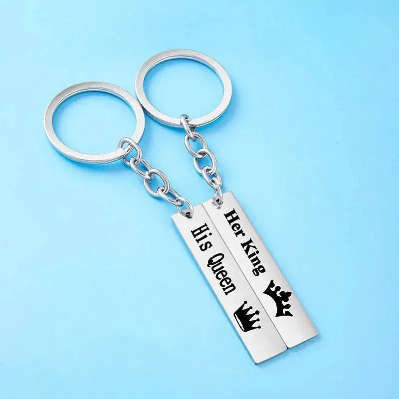 His Queen Her King Stainless Steel Couple Keychains Love Heart Her One His Only Rectangle Key Chain - EX-STOCK CANADA