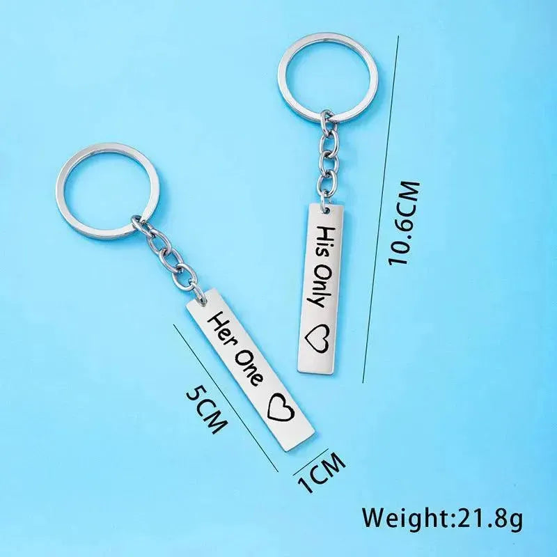 His Queen Her King Stainless Steel Couple Keychains Love Heart Her One His Only Rectangle Key Chain - EX-STOCK CANADA