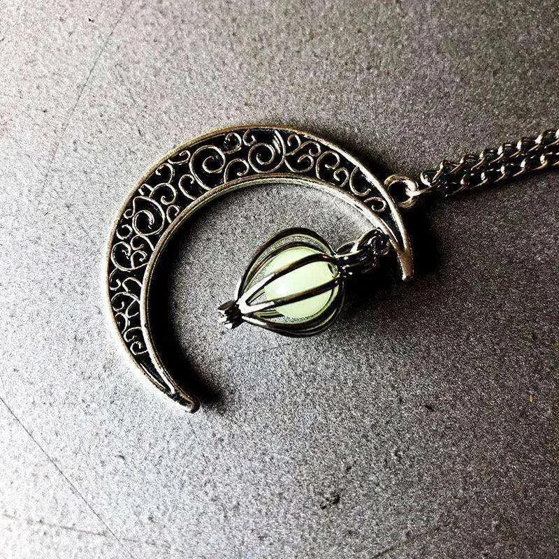 Hollow crescent Moon Luminous Pumpkin Necklace - EX-STOCK CANADA