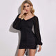 Hot V neck Long sleeved Pleated Hip Dress - EX-STOCK CANADA