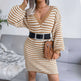 Ins Striped Sweater Dress V-neck Long Sleeve Dresses For Women - EX-STOCK CANADA