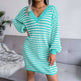 Ins Striped Sweater Dress V-neck Long Sleeve Dresses For Women - EX-STOCK CANADA