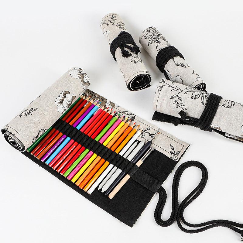 Japanese Printed Canvas High-capacity Rolling Pencil Case - EX-STOCK CANADA