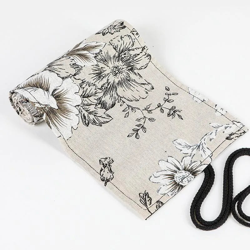 Japanese Printed Canvas High-capacity Rolling Pencil Case - EX-STOCK CANADA